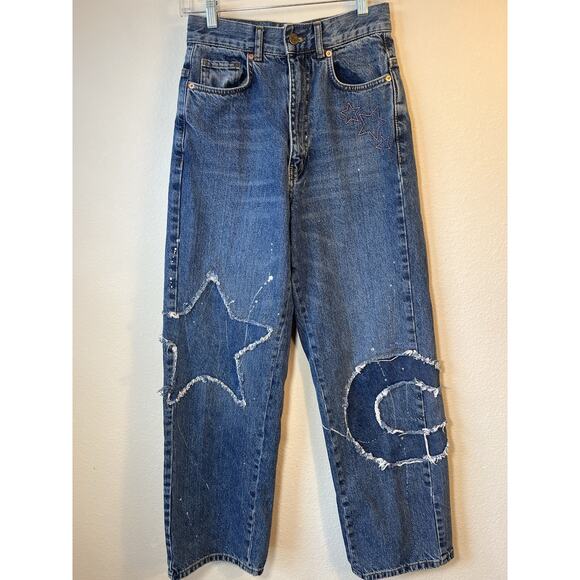 BDG Urban Outfitters Moon & Stars Skylar Baggy Ladies Size 25 Jeans Artsy Whimsy - Picture 1 of 16